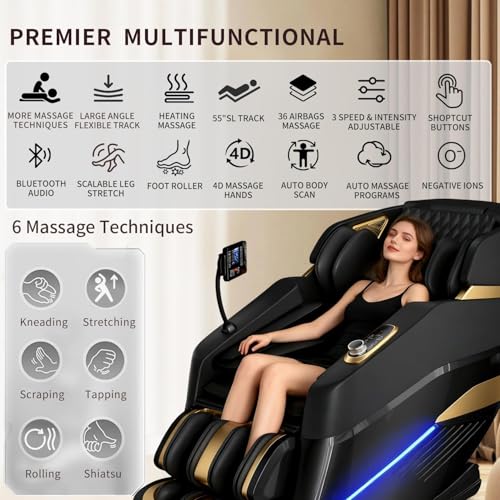 Massage Chair Full Body,Zero Gravity 3D SL-Track Shiatsu Massage Recliner Chair Built-in Heat System Airbag Massage with Body Scan, Deep Yoga Stretch, Calfrest Extension And Foot And Back massage Dr.hiumi