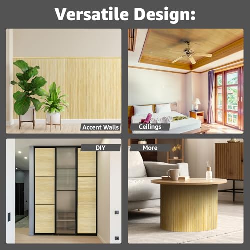 Art3d Natural Bamboo Wall Panel for Interior Wall Decor, Renewable Pole Wrap Wainscoting Paneling for Wall Ceiling Furniture Cabinet Office, 48 x 96 Inch - Raw Art3d