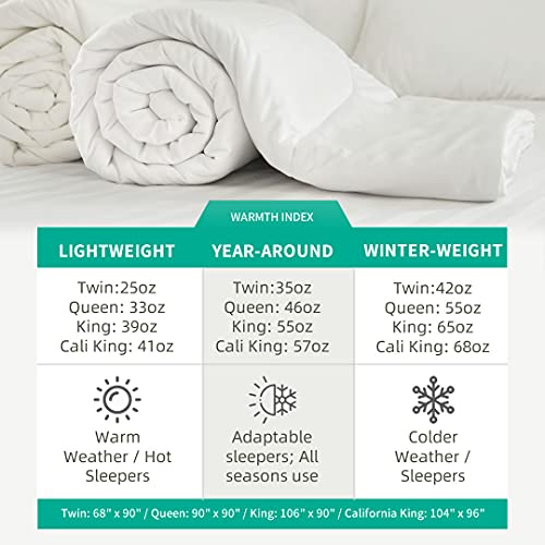 APSMILE Luxury All Season Down Feather Fibers Comforter Full/Queen Size Duvet Insert - 100% Organic Cotton, High Fill Power Medium Warmth, (Ivory White, 90X90) APSMILE