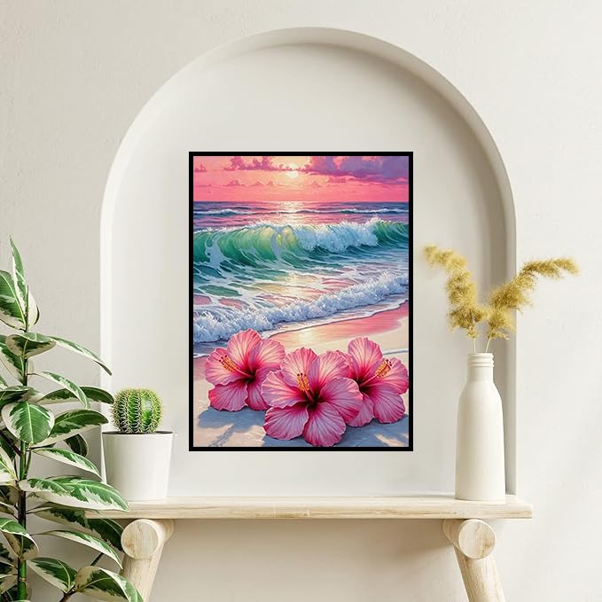 Ekuxom Beach Diamond Art Kits for Adults-5D Diamond Painting Kits for Adults Beginners-DIY Full Drill Diamond Gem Art and Crafts for Home Wall Decor Gifts 12X16Inch Ekuxom