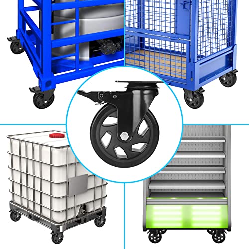 PRITEK 5 inch Caster Wheels Bearing 1800lbs 4 Pack Heavy Duty Rubber Plate Casters All with Safety Brake No Noise Lockable Swivel Casters (Include PRITEK