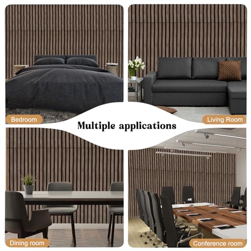 GZFDY 2-Piece Soundproof Wood Slat Wall Panels, 48" X 24" 3D Acoustic wall panel sound absorbing for Ceiling interior wall decor - Walnut GZFDY