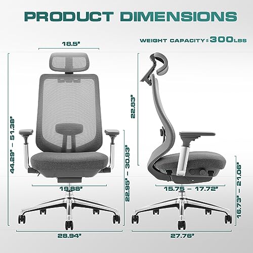 COLAMY Ergonomic Mesh Office Chair, High Back Office Chair, Computer Executive Desk Chair with Lumbar Support,Adjustable Headrest and 4D Arms, Slide Seat, Tilt Lock-Darkgrey New COLAMY