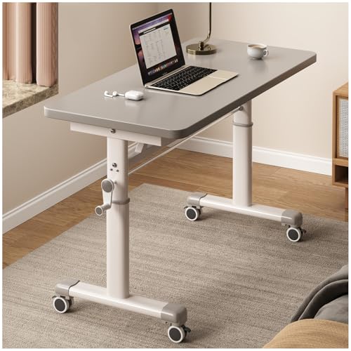 HSPLXYT Manual Adjustable Desk Standing Desk Study Table Gaming Desks Movable Writing Table Computer Desks for Home, Office, Workstation; Multifunctional Bedside Table(Gray,100cm/39.37in) HSPLXYT