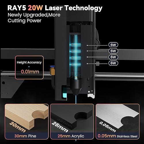 Longer RAY5 20000mW Laser Engraver with Air Pump, 3.5” Color Touch Screen, App Offline Control, DIY Engraver Tool for Metal/Glass/Wood Engraving Area 15.75"x14.37",Laser Class 4 Longer