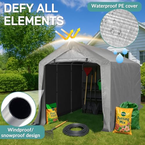Outvita Outdoor Portable Storage Shed Tent, 8x12 ft Waterproof Carport with Roll-Up Zipper Door and Durable Galvanized Steel Frame, Ideal for Motorcycle, GTV, Bike, Wood Tool Lawn Mower Storage Outvita