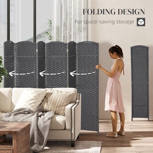 HOMCOM Room Divider, 6 Panel Folding Privacy Screen, 5.6' Tall Freestanding Wall Partition for Home Office, Bedroom, Charcoal Gray HOMCOM