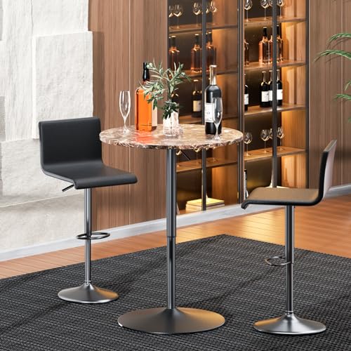 MoNiBloom 23.5" Round Cocktail Bar Table with Metal Base, Rotatable Tall Bistro Pub Table with Adjustable Height Brown Marble Texture Top Counter Bar for Kitchen Dining Room Living Room MoNiBloom