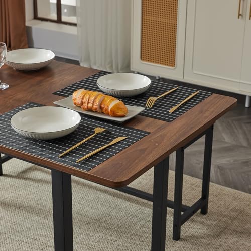 VINGLI 63" Expandable & Foldable 3-Piece Dining Table Set with 2 Benches, Seats 4-6, Space Saving, Ideal for Home, Kitchen, Apartment, Walnut VINGLI