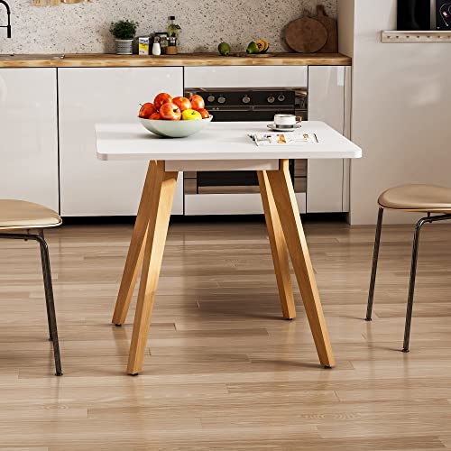 Comfy to go 27.6" Square Dining Table for 2-4 Person - Small Kitchen Table with Soild Wood Legs Mid Century Modern Table for Dinning Room, Kitchen,Small Speace (White) Comfy to go