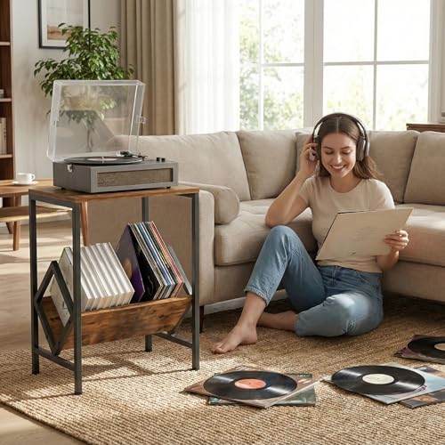 VonDream Spacious Turntable Stand with Vinyl Record Storage, Holds 80+ LPs, All-in-One Record Player & Album Storage, Record Player Stand with Storage VonDream