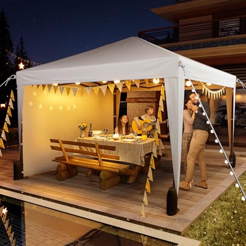 Driftalia 10x10 Pop Up Canopy with Sidewalls, Outdoor Instant Canopy Tent with Carry Bag for Commercial Events, Camping, Backyard Parties - White Driftalia