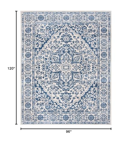 SAFAVIEH Brentwood Collection Area Rug - 8' x 10', Navy & Light Grey, Medallion Distressed Design, Non-Shedding & Easy Care, Ideal for High Traffic Areas in Living Room, Bedroom (BNT832M) SAFAVIEH
