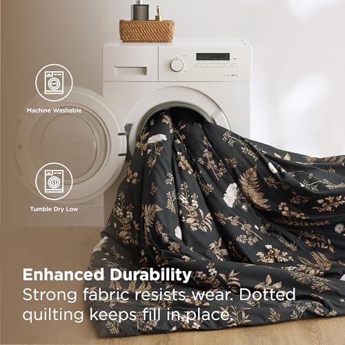 Bedsure Black Queen Comforter Set - 7 Pieces Floral Bedding Sets Queen Bed in a Bag with Reversible Botanical Flowers Comforter, Sheets, Pillowcases & Shams Bedsure