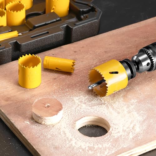 KATA Bi-Metal Hole Saw Kit, 18 Piece M42 High Speed Steel Hole Saw Set with 3/4" -2-1/2" (19-64mm) 11PCS Hole Saw Blades in Case with Mandrels, Drill KATA