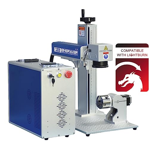 JPT Fiber Laser Marking Machine Fiber Laser Engraver 50W, 300×300mm with 80mm Rotary Axis and Hightened 800mm Tower Lightburn Compatible SFX