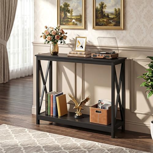 SUPER DEAL Console Table 39.5”, 2-Tier Narrow Sofa Side Table with Storage Shelf, Entrance Table for Hallway/Foyer/Living Room/Corridor/Office, Black SUPER DEAL