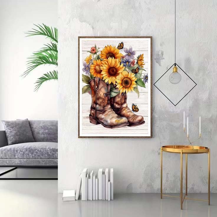 ZQEATRY Sunflower Boots Paint by Numbers Boots Adult Paint by Number Kits on Canvas Butterfly Flower Paint by Number Canvas Oil Painting Paint-by-Number Kits Home Wall Decoration 12 X 16Inch ZQEATRY