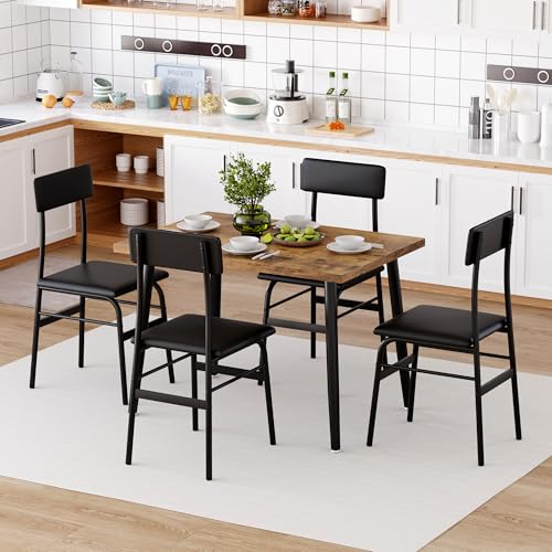Garvee Dining Table Set for 4, Wood Kitchen Table with 4 Upholstered Chairs, Space-Saving Kitchen and Dining Room Furniture for Small Spaces, Apartment Garvee