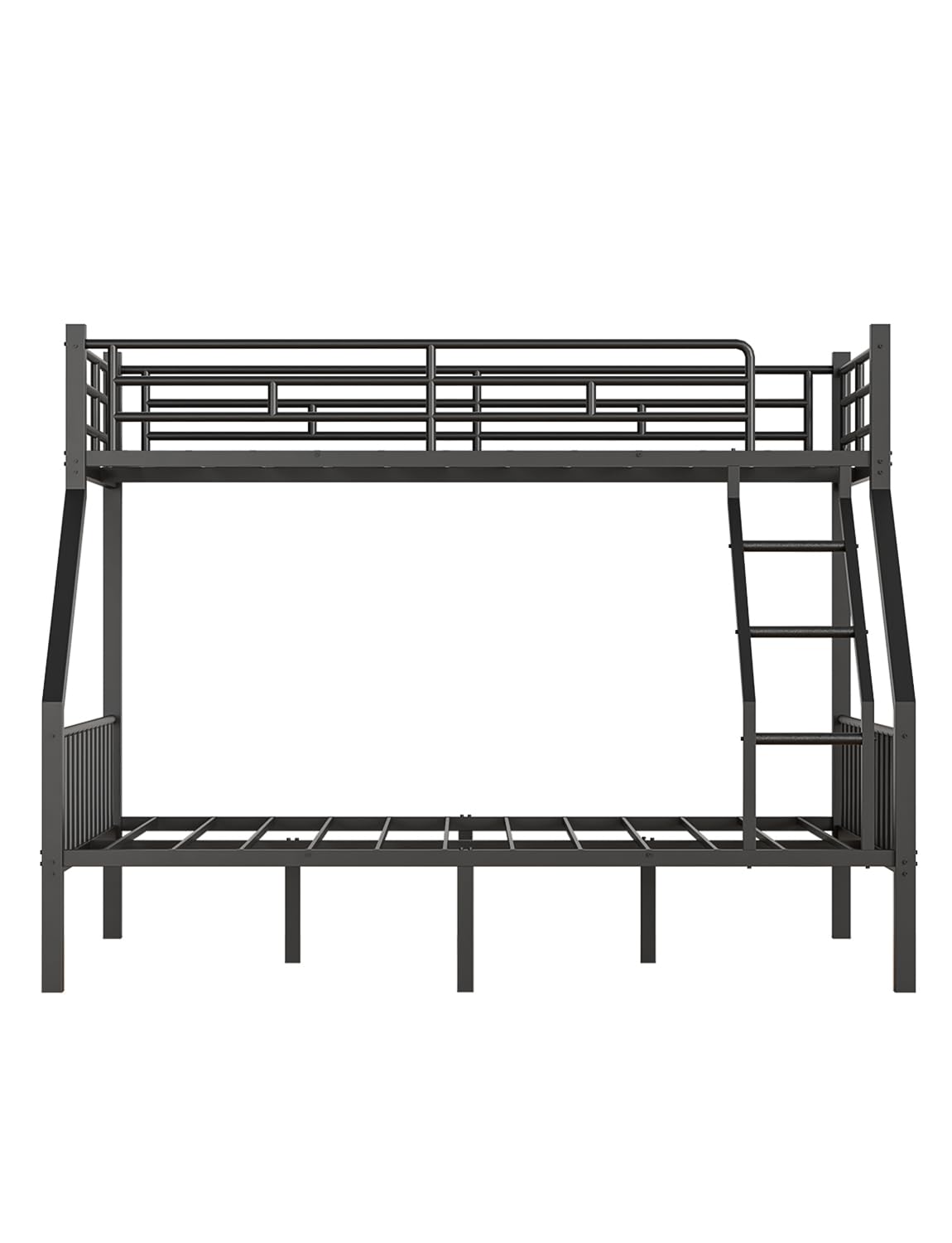 Feetice Twin XL Over Queen Bunk Bed for Adults, Heavy Duty Metal Bunk Beds with Safety Guardrails & EVA Padded Ladder, Twin XL Over Queen Bunk Beds Frame with Noise-Free Slats, Space-Saving(Black) Feetice
