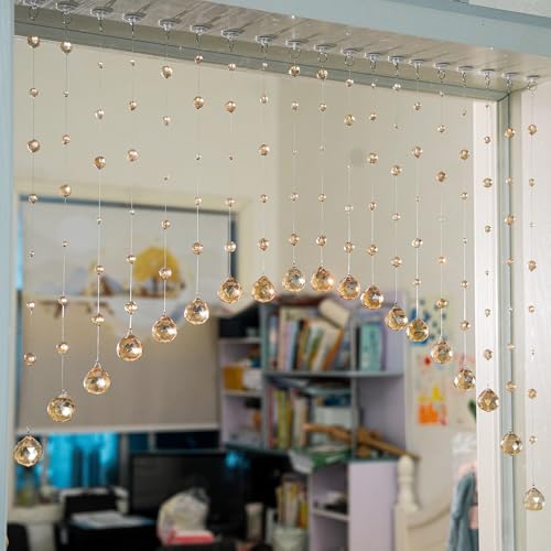 Hanbinsen 20 Strings Crystal Beaded Curtain, Arched Door String Curtain, Hanging Doorway Room Divider Suitable for Home, Coffee House, Bedroom, Restaurant. (Chamgagne) Hanbinsen