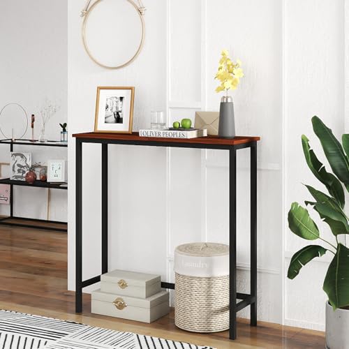 HollyHOME Narrow Console Table, 29.5" Slim Entryway Table, Sofa Stand, Hallway Shelf for Hallway, Bedroom, Living Room, Foyer, Canyon Walnut HollyHOME