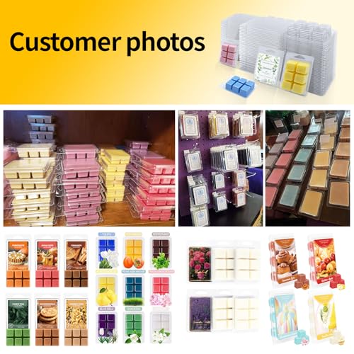 MGLIFEUL Wax Melt Container Clamshell Packaging Mold Box Stand for Plastic Clear Empty Wax Candle Melt Tart Packaging Cube Container Clamshell Mold Holder Organizer Tray Empty Shape Bulk wth Lid