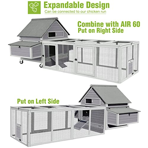 GUTINNEEN Chicken Coop Movable Large Duck Cage On Wheels Outdoor Rabbit Hutch Wooden Hen House with Two Nesting Boxes GUTINNEEN