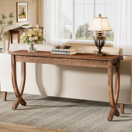 TRIBEWOOD Solid Wood Console Table for Entryway, 63-Inch Long Sofa Table, Farmhouse Hallway Table for Living Room, Entrance, Foyer (Brown) TRIBEWOOD