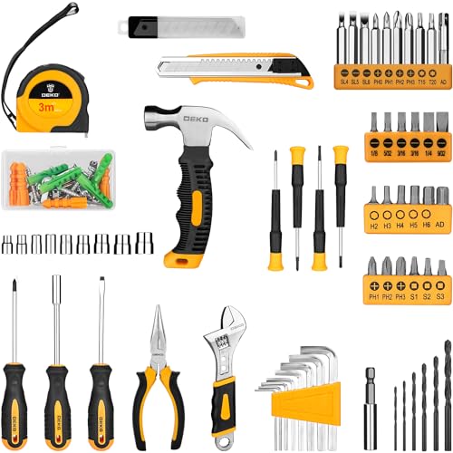 DEKOPRO 126 Piece Power Tool Combo Kits with 8V Cordless Drill, 10MM 3/8'' Keyless Chuck, Professional Household Home Tool Kit Set, DIY Hand Tool Kits for Garden Office House Repair DEKOPRO