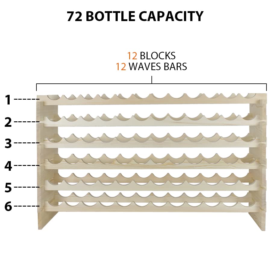 Smartxchoices 72 Bottles Stackable Modular Wine Rack, 6-Tier 72 Slots Floor Wine Storage Stand Wooden Wine Holder Display Shelves, Wobble-Free, Solid Wood, Floor Free Standing Smartxchoices