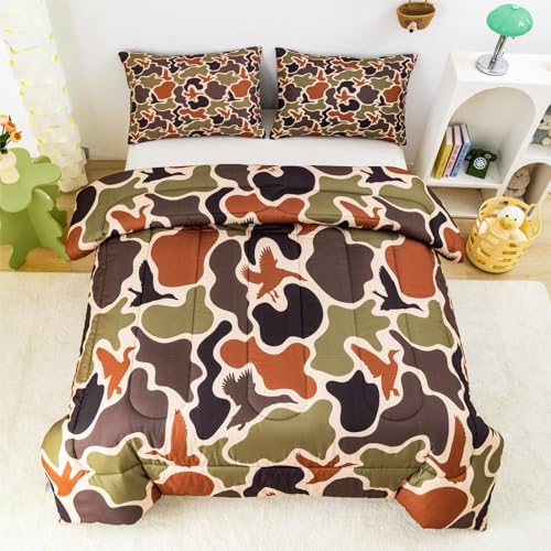 CKOU CCOO Duck Camo Bedding Set Twin Size for Boys,Green Camouflage Comforter Set,Duck Hunting Bed Sets,Camo Bedroom Decor for Teens Kids CKOU CCOO