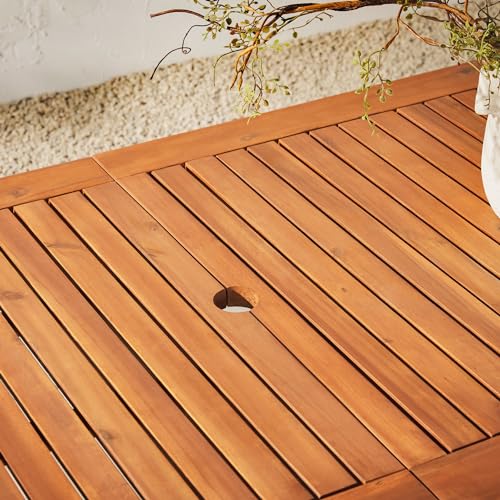 Walker Edison Dominica Contemporary Slatted Outdoor Dining Table, 34 Inch, Brown Walker Edison