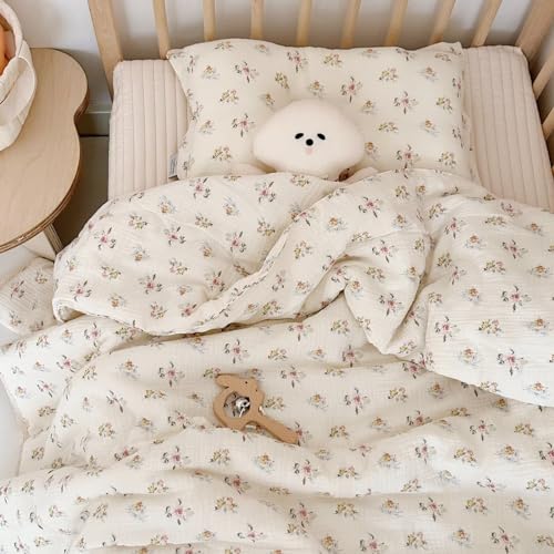BuLuTu Muslin Nursery Blanket for Toddlers Girls Boys Baby Quilt Soft Cotton Toddler Blanket Crib Quilt for All Seasons, Lightweight Breathable, Washable, Azalea Pattern, 47x59 Inches BuLuTu