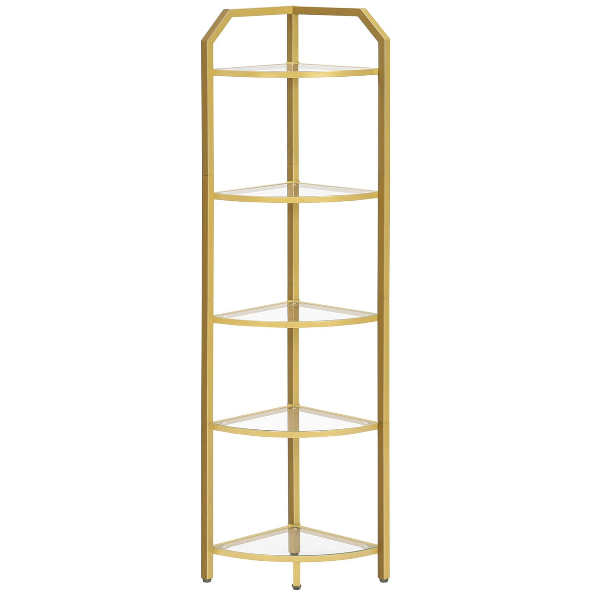 HOOBRO 5-Tier Corner Shelf Stand, Gold Corner Bookshelf, Tempered Glass Shelves, Bathroom Organizer, Corner Plant Stand, for Living Room, Study, Balcony, Home Office, Modern Style, Gold GD15CJ01 HOOBRO
