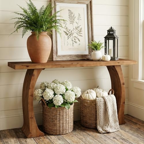 Tribesigns 63" Farmhouse Console Table for Living Room, Rustic Entryway Table with Curved Legs, Vintage Brown Tribesigns