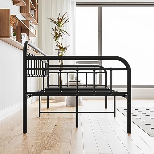 Crocofair Metal Daybed Frame Heavy Duty Slats Sofa Bed Platform Mattress Foundation Twin Daybed No Box Spring Needed(Black Twin) Crocofair