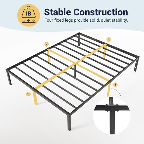 Allewie Full Size Bed Frame, 14 inch Metal Platform Beds with Storage Space, No Box Spring Needed and Easy Assembly, Black Allewie