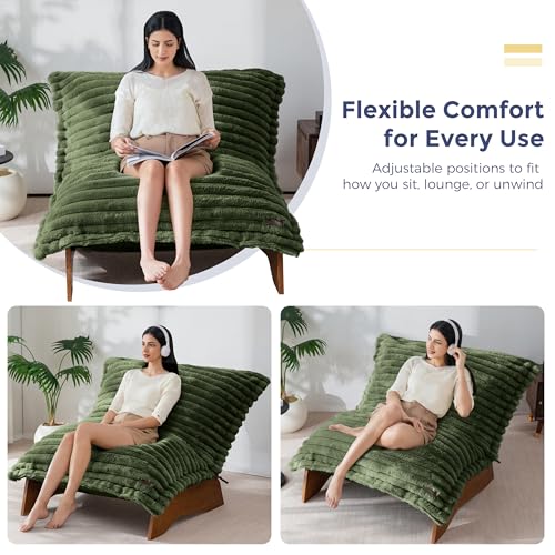 MAXYOYO Adjustable Living Room Chair, Convertible Bean Bag Chair & Recliner with Frame, Removable Cushion Floor Sofa Striped Fabric, Soft Upholstered Lounge for Bedroom, Dorm, Green
