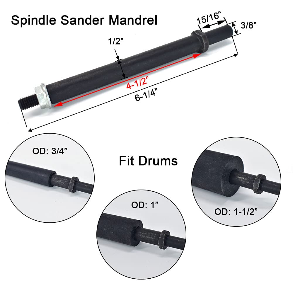 scottchen PRO Spindle Sander Adaptor 4-1/2" x 1/2" with Rubber Sanding Drum Kit OD 3/4", 1", 1-1/2" and Sandpaper Sleeves Grit# 80,120 - S/10 - WoodArtSupply