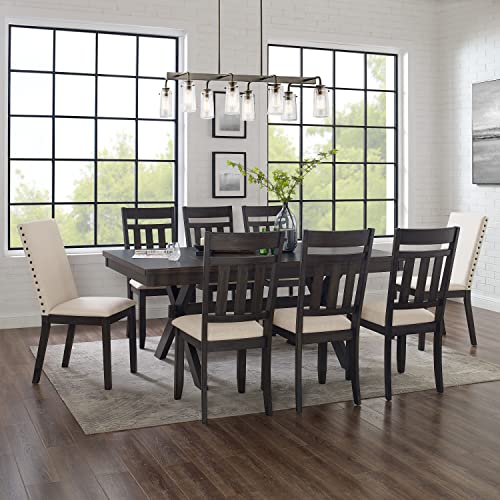 Crosley Furniture Hayden 9-Piece Modern Farmhouse Dining Table Set for 8 with 6 Slat and 2 Parsons Chairs, Slate Crosley Furniture