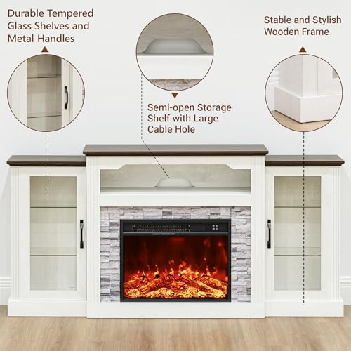 70-inch Electric Fireplace with Mantel, Fireplace TV Stand, Farmhouse Style Console Height Wooden Entertainment Center with Storage,4800 BTU 60-99°F Heating for Living Room,Bedroom TRONLEE