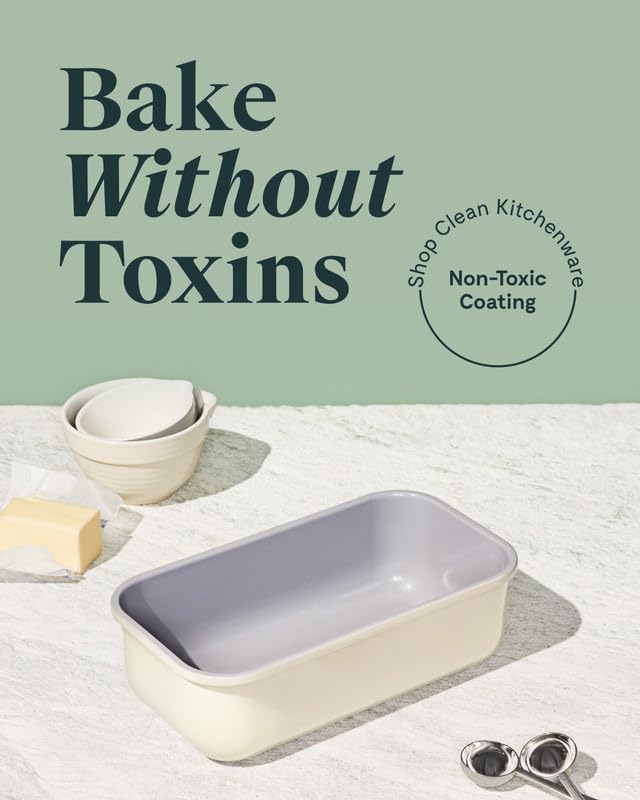 Caraway Non-Stick Ceramic 1 lb Loaf Pan - Naturally Slick Ceramic Coating - Non-Toxic, PTFE & PFOA Free - Perfect for Pound Cakes, Breads, & More - Cream Caraway