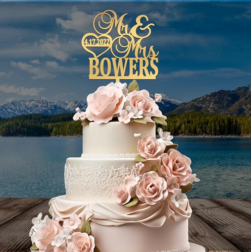 Mr and Mrs Cake Topper for wedding, Last name and date topper, Personalized cake topper, rustic toppers for cake, Wooden Bride & Groom Mr Mrs Heart Customized Wedding topper WoodArtSupply
