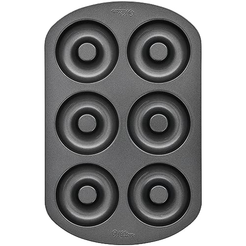 Wilton 6-Cavity Doughnut Baking Pan, Makes Individual Full-Sized 3 3/4" Donuts or Baked Treats, Non-Stick and Dishwasher Safe, Enjoy or Give as Gift, Metal (1 Pan) Wilton