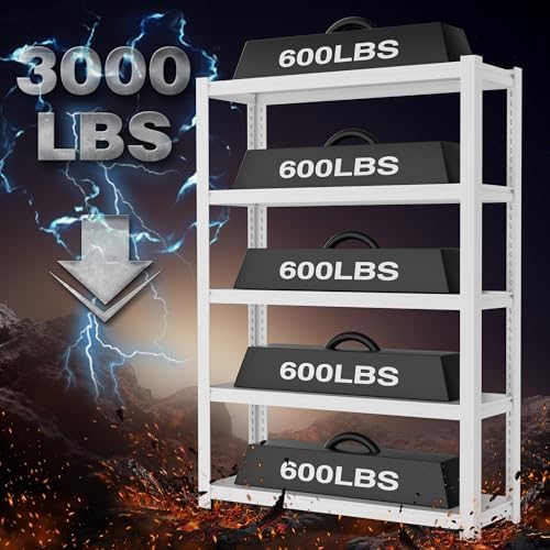 WORKPRO 3000lbs 5-Tier Shelving Unit, 72" H Adjustable Storage Shelves, Boltless Garage Shelving Unit for Garage, Kitchen, Durable Scratch-Resistant Panels, White WORKPRO