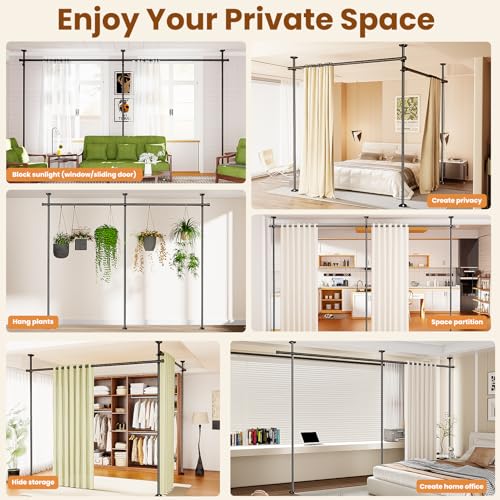 Bonpally Room Divider Curtain Rod, No Drilling Tension Rod for Room Separation, 4-10ft(H) 28-114inch(W) Adjustable Heavy Duty Floor to Ceiling Wall Divider Room Partition Privacy Separator, Black Bonpally