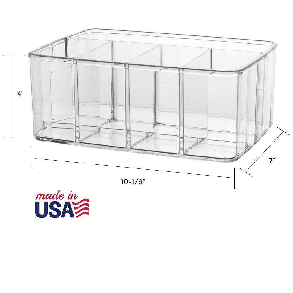 STORi 5-Compartment Clear Plastic Organizer | Rectangular Divided Makeup and Vanity Storage Bin and Office Desk Caddy | Scalloped Wall Design | Made in USA STORi