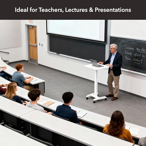 Mount-It! Adjustable Rolling Laptop Desk, Mobile Standing Desk with Wheels, Small Sit-Stand Computer Cart for Home, Office, or Classroom, 29.6–44.2" Height, 23.6"x20.5" Desktop, White Mount-It!