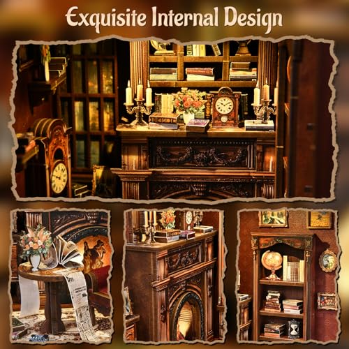 KERNOWO Book Nook Kit, DIY 3D Wooden Puzzles for Adults, Teens and Beginners, Miniature Tiny House Kit for Bookshelf Decor, Bookish Gift for Family, Friends, Book Lovers (Library)